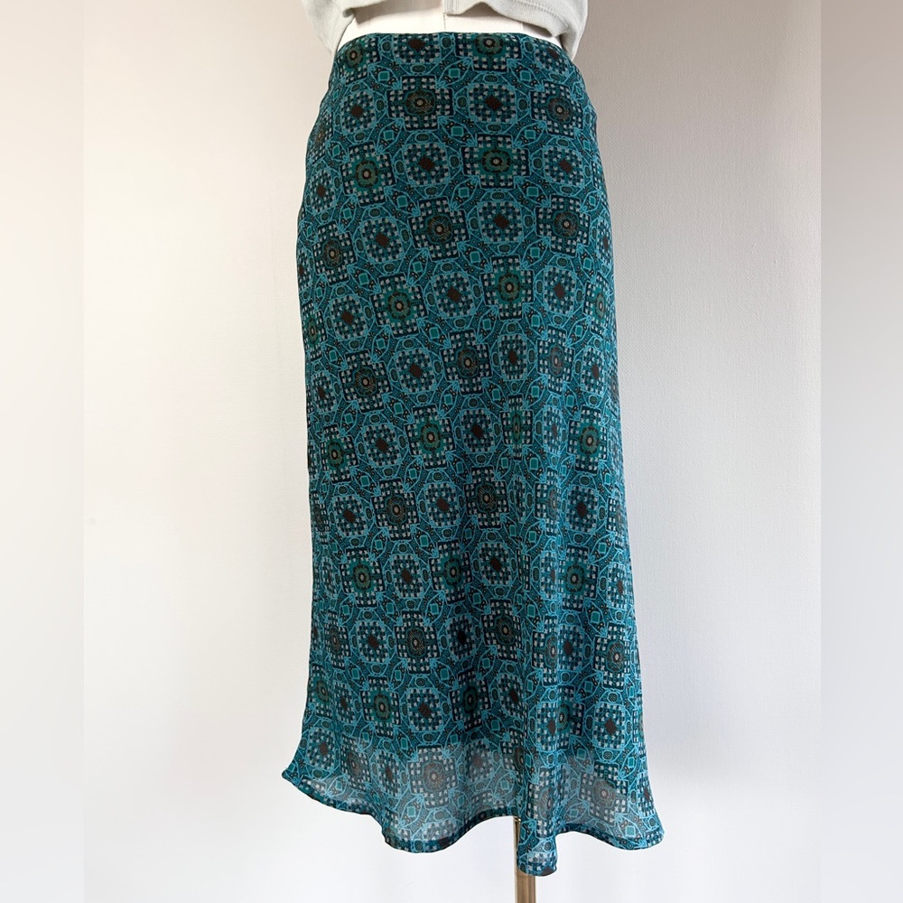 Y2K FIRST OPTION Mesh Overlay Midi Skirt Geo Print Whimsigoth Boho Indie Size M - Picture 3 of 7